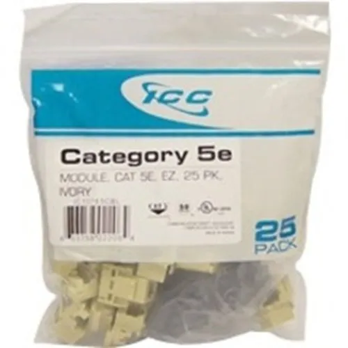 ICC IC107E5CIV CAT5e RJ45 Keystone Jack for EZ Style, 25-Pack, White