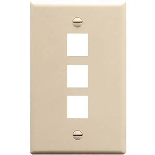 ICC IC107F03AL 3-Port Single Gang Flat Keystone Wall Plate, Almond