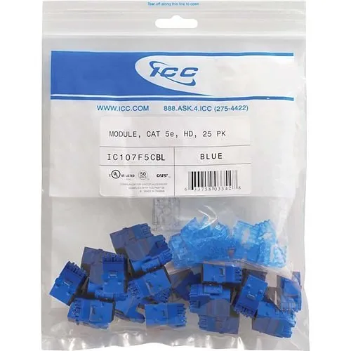 ICC IC107F5CBL CAT5e RJ45 Keystone Jack, HD Style, 25-Pack, Blue