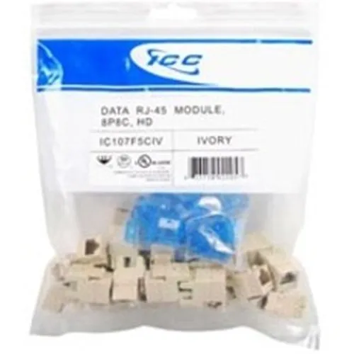 ICC IC107F5CIV CAT5e RJ45 Keystone Jack for HD Style, 25-Pack, White