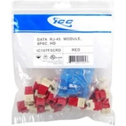 ICC IC107F5CRD CAT5e RJ45 Keystone Jack for HD Style, 25-Pack, Red