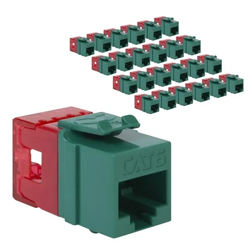 ICC IC107F6CGN CAT6 Keystone Jack with Slim Profile, 180-Degree Punch Down, RJ45 UL Listed PoE++ TAA Compliant for Wall Plate or Patch Panel, Works with JackEasy Termination Tool, 25-Pack, Green