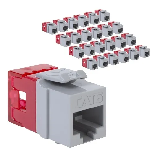 ICC IC107F6CGY CAT6 Keystone Jack with Slim Profile, 180-Degree Punch Down, RJ45 UL Listed PoE++ TAA Compliant for Wall Plate or Patch Panel, Works with JackEasy Termination Tool, 25-Pack, Gray