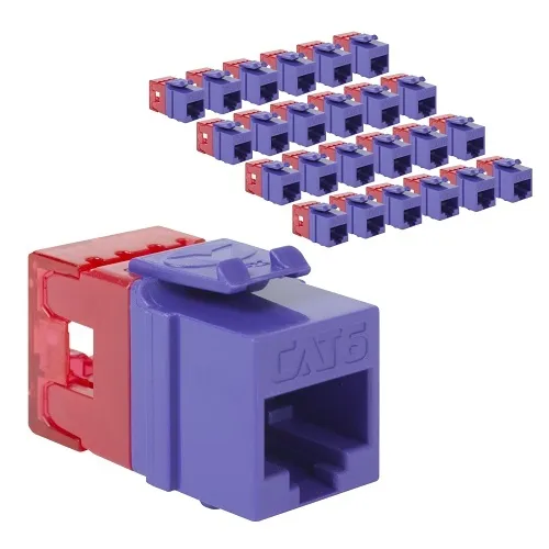 ICC IC107F6CPR CAT6 Keystone Jack with Slim Profile 180° Punch Down, RJ45 PoE++ for Wall Plate or Patch Panel, 25-Pack, Purple