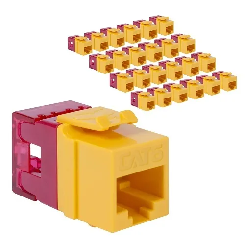 ICC IC107F6CYL CAT6 Keystone Jack with Slim Profile, 180-Degree Punch Down, RJ45 UL Listed PoE++ TAA Compliant for Wall Plate or Patch Panel, Works with JackEasy Termination Tool, 25-Pack, Yellow