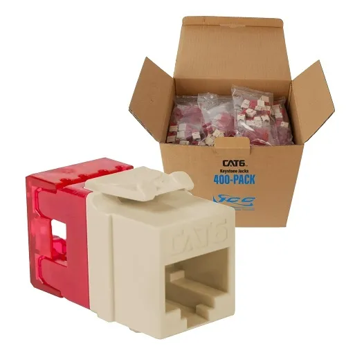 ICC IC107F6RIV CAT6 Keystone Jack with Slim Profile 180-Degree Punch Down, RJ45  PoE++ TAA Compliant for Wall Plate or Patch Panel,  JackEasy Termination Tool, Ivory, 400-Pack