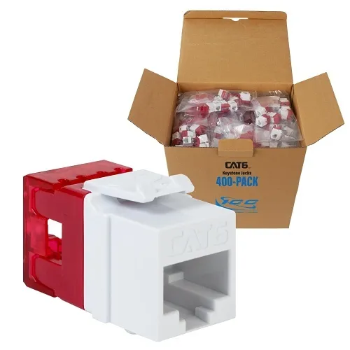 ICC IC107F6RWH CAT6 Keystone Jack with Slim Profile 180° Punch Down, RJ45 PoE++ for Wall Plate or Patch Panel, 400-Pack, White