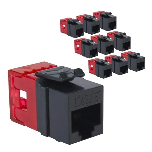 ICC IC107F6TBK CAT6 Keystone Jack with Slim Profile 180-Degree Punch Down, RJ45  PoE++ TAA Compliant for Wall Plate or Patch Panel,  JackEasy Termination Tool, Black, 10-Pack