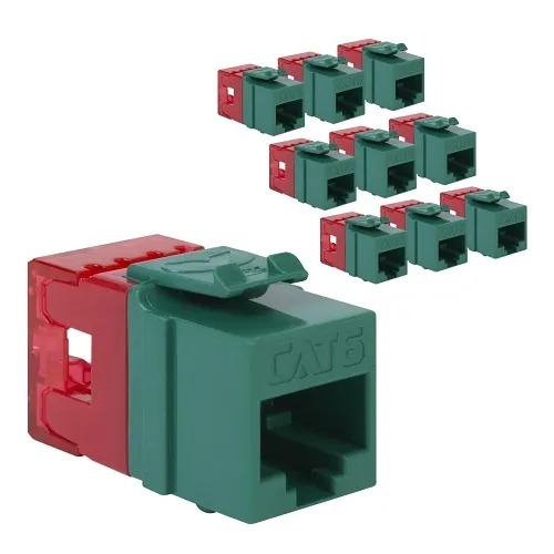 ICC IC107F6TGN CAT6 Keystone Jack with Slim Profile 180-Degree Punch Down, RJ45  PoE++ TAA Compliant for Wall Plate or Patch Panel,  JackEasy Termination Tool, Green, 10-Pack
