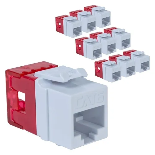 ICC IC107F6TWH CAT6 Keystone Jack with Slim Profile 180-Degree Punch Down, RJ45  PoE++ TAA Compliant for Wall Plate or Patch Panel,  JackEasy Termination Tool, White, 10-Pack