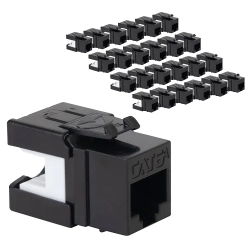 ICC IC107GACBK CAT6a Keystone Jack with Slim Profile 180° Punch Down, 10Gbps RJ45 PoE++ for Wall Plate or Patch Panel, 25-Pack, Black