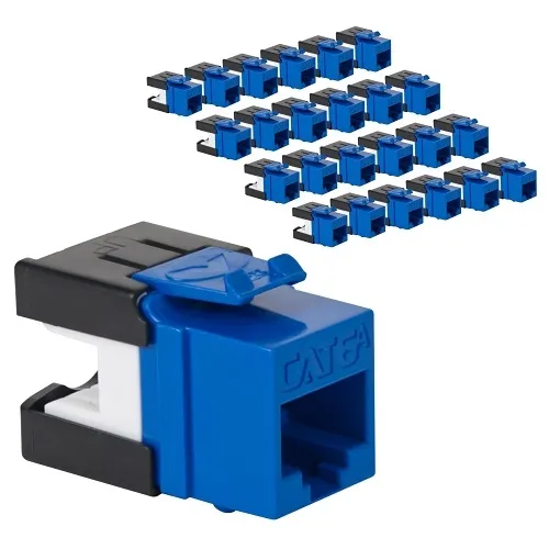 ICC IC107GACBL CAT6a Keystone Jack with Slim Profile 180° Punch Down, 10Gbps RJ45 PoE++ for Wall Plate or Patch Panel, 25-Pack, Blue