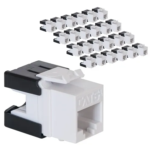 ICC IC107GACWH CAT6A Keystone Jack with Slim Profile, 180-Degree Punch Down, 10Gbps RJ45 UL Listed PoE++ TAA Compliant, Wall Plate or Patch Panel, Works with JackEasy Termination Tool, 25-Pack, White