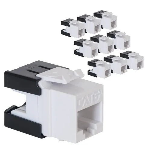 ICC IC107GATWH CAT6a Keystone Jack with Slim Profile 180° Punch Down, 10Gbps RJ45 PoE++ for Wall Plate or Patch Panel, 10-Pack, White