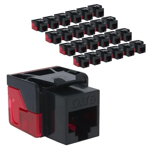 ICC IC107L6CBK CAT6 Keystone Jack with Inline IDC No Pair Split Wiring UL Listed PoE++ TAA Compliant for Wall Plate or Patch Panel, Works with JackEasy Termination Tool, 25-Pack, Black,