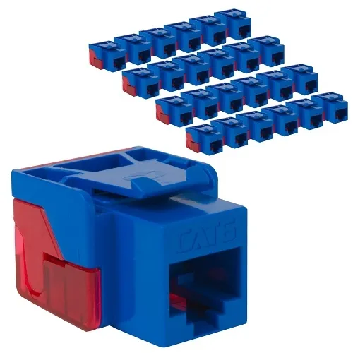 ICC IC107L6CBL CAT6 Keystone Jack with Inline IDC No Pair Split Wiring, UL Listed PoE++ TAA Compliant for Wall Plate / Patch Panel, 25-Piece, Blue