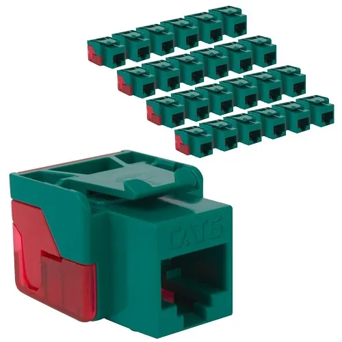ICC IC107L6CGN CAT6 Keystone Jack with Inline IDC No Pair Split Wiring (Easier Termination) PoE++ for Wall Plate or Patch Panel, 25-Pack, Green