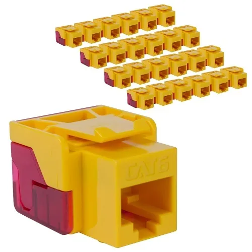 ICC IC107L6CYL CAT6 Keystone Jack with Inline IDC No Pair Split Wiring (Easier Termination) PoE++ for Wall Plate or Patch Panel, 25-Pack, Yellow
