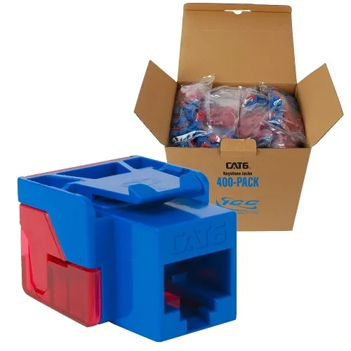 ICC IC107L6RBL CAT6 Keystone Jack with Inline IDC No Pair Split Wiring (Easier Termination) PoE++ for Wall Plate or Patch Panel, 400-Pack, Blue