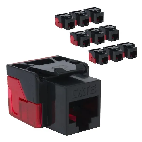 ICC IC107L6TBK CAT6 Keystone Jack with Inline IDC No Pair Split Wiring (Easier Termination)  PoE++ TAA Compliant for Wall Plate or Patch Panel,  JackEasy Termination Tool, Black, 10-Pack