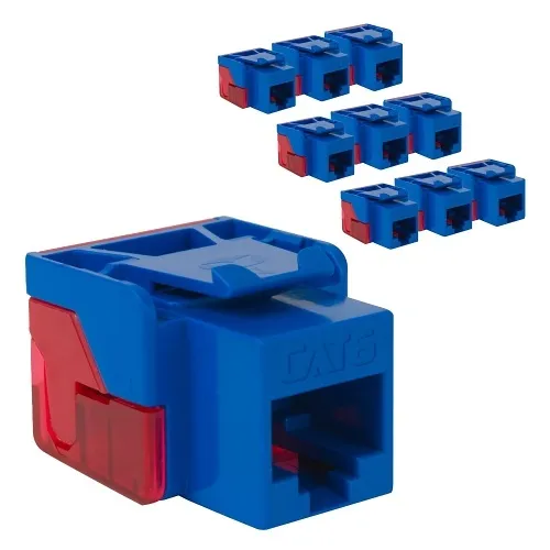 ICC IC107L6TBL CAT6 Keystone Jack with Inline IDC No Pair Split Wiring (Easier Termination)  PoE++ TAA Compliant for Wall Plate or Patch Panel,  JackEasy Termination Tool, Blue, 10-Pack