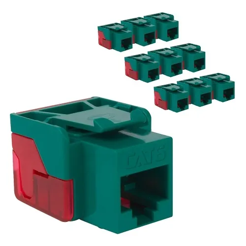 ICC IC107L6TGN CAT6 Keystone Jack with Inline IDC No Pair Split Wiring (Easier Termination)  PoE++ TAA Compliant for Wall Plate or Patch Panel,  JackEasy Termination Tool, Green, 10-Pack