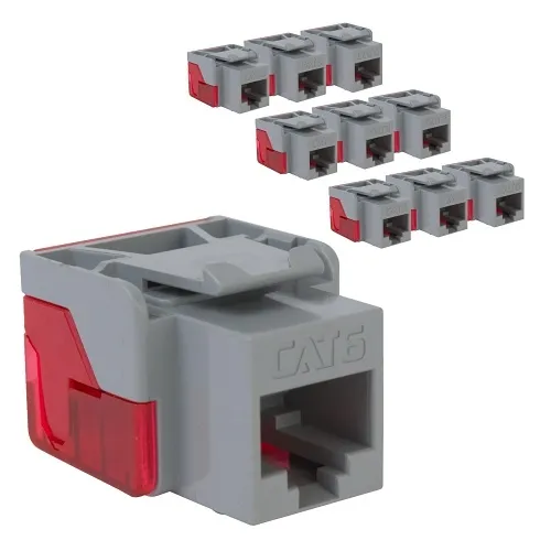 ICC IC107L6TGY CAT6 Keystone Jack with Inline IDC No Pair Split Wiring (Easier Termination)  PoE++ TAA Compliant for Wall Plate or Patch Panel,  JackEasy Termination Tool, Gray, 10-Pack