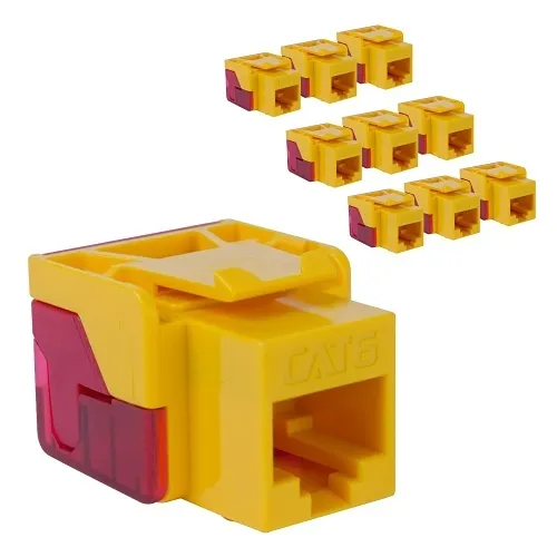 ICC IC107L6TYL CAT6 Keystone Jack with Inline IDC No Pair Split Wiring (Easier Termination) PoE++ for Wall Plate or Patch Panel, 10-Pack, Yellow