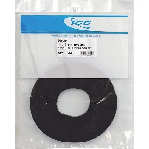 ICC ICACSV75BK VELCRO-Brand ONE-WRAP Cable-Tie Tape, 75' Per Roll, Black