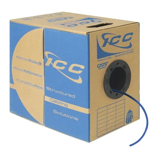 ICC ICCABP5EBL CAT5e CMP Plenum 24AWG 100% Solid Pure Copper Unshielded Bulk Ethernet Cable, UTP, PoE++, 350 MHz, UL Certified, ETL Verified, 1000' Reelex Pull Box, Blue