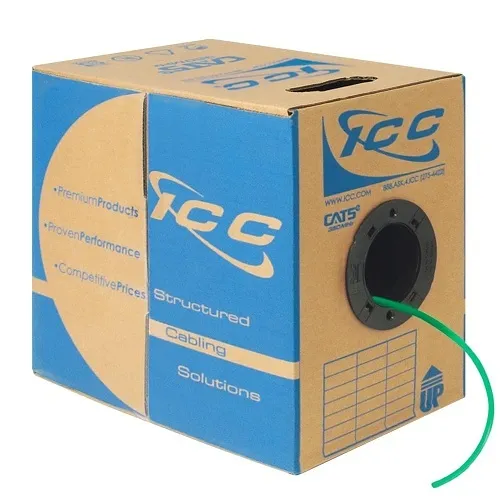 ICC ICCABP5EGN CAT5e CMP Plenum 24AWG 100% Solid Pure Copper Unshielded Bulk Ethernet Cable, UTP, PoE++, 350 MHz, UL Certified, ETL Verified, 1000' Reelex Pull Box, Green