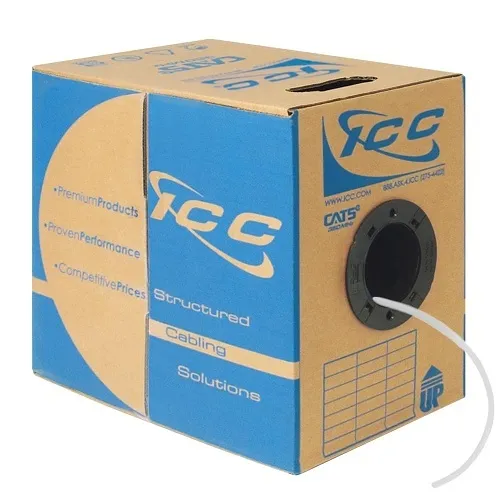 ICC ICCABP5EWH CAT5e CMP Plenum 24AWG 100% Solid Pure Copper Unshielded Bulk Ethernet Cable, UTP, PoE++, 350 MHz, UL Certified, ETL Verified, 1000' Reelex Pull Box, White