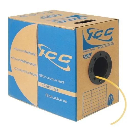 ICC ICCABP5EYL CAT5e CMP Plenum 24AWG 100% Solid Pure Copper Unshielded Bulk Ethernet Cable, UTP, PoE++, 350 MHz, UL Certified, ETL Verified, 1000' Reelex Pull Box, Yellow