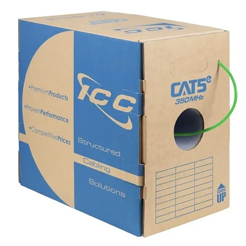 ICC ICCABR5EGN CAT5e CMR Riser 24AWG 100% Solid Pure Copper Unshielded Bulk Ethernet Cable, UTP, PoE++, 350 MHz, UL Certified, 1000' Reelex Pull Box, Green