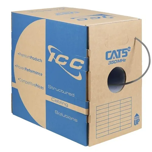 ICC ICCABR5EGY CAT5e CMR Riser 24AWG 100% Solid Pure Copper Unshielded Bulk Ethernet Cable, UTP, PoE++, 350 MHz, UL Certified, 1000' Reelex Pull Box, Gray