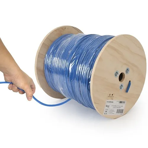 ICC ICCABR6ABL CAT6A CMR Riser 23AWG 100% Solid Pure Copper Unshielded Bulk Ethernet Cable, UTP, PoE++, 650 MHz, UL Certified, 1000' Reel, Blue