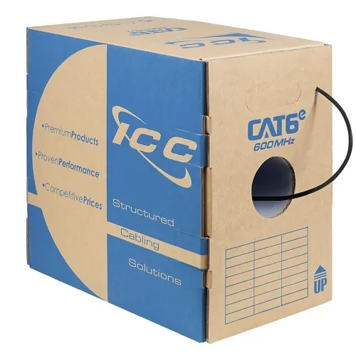 ICC ICCABR6EBK CAT6e CMR Riser 23AWG 100% Solid Pure Copper Unshielded Bulk Ethernet Cable, UTP, PoE++, 600 MHz, UL Certified, 1000' Reelex Pull Box, Black