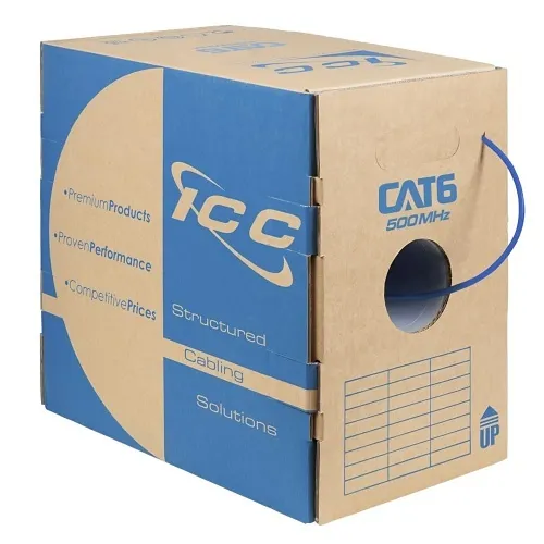 ICC ICCABR6VBL CAT6 CMR Riser 23AWG 100% Solid Pure Copper Unshielded Bulk Ethernet Cable, UTP, PoE++, 500 MHz, UL Certified, 1000' Reelex Pull Box, Blue