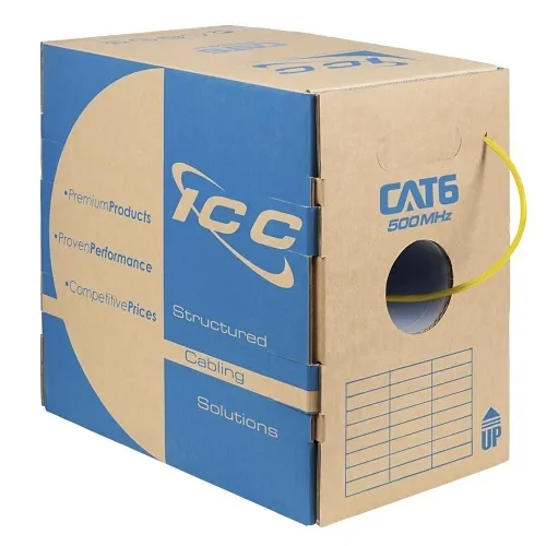 ICC ICCABR6VYL CAT6 CMR Riser 23AWG 100% Solid Pure Copper Unshielded Bulk Ethernet Cable, UTP, PoE++, 500 MHz, UL Certified, 1000' Reelex Pull Box, Yellow