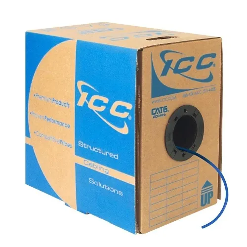 ICC ICCABT6VBL CAT6 CMP Plenum 23AWG 100% Solid Pure Copper Unshielded Bulk Ethernet Cable, UTP, PoE++, 500 MHz, UL Certified, 1000' Reelex Pull Box, Blue