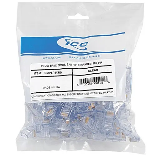 ICC ICMP8P8CRD Oval Entry Stranded Modular Plug in 8P8C, 100-Pack