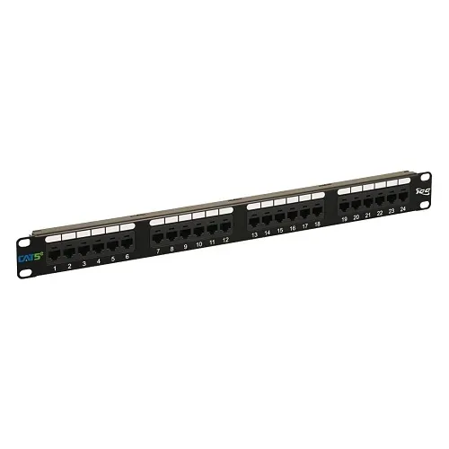ICC ICMPP0245E 24-Port Rackmount and CAT5e 19" Network Patch Panel with Rear 110 IDC Terminal Blocks for Gigabit Network Switch, UL Listed, PoE   Rated Gigabit Applications, 1U RS, Black