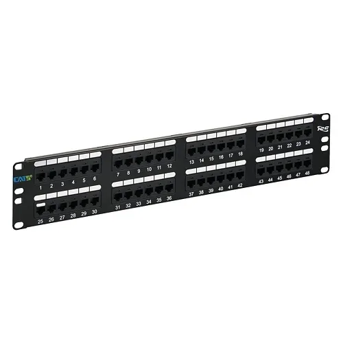 ICC ICMPP0485E 48-Port Rackmount with CAT5e 19" Network Patch Panel and Rear 110 IDC Terminal Blocks for Gigabit Network Switch, UL Listed, PoE   Rated Gigabit Applications, 2U RS, Black