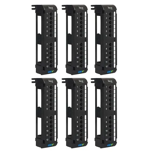 ICC ICMPP125EV CAT5e Patch Panel, Wall Mount 12-Port Network Patch Panel with Rear 110 IDC Terminal Blocks and 89D Wall Mount Bracket, UL Listed and PoE++ Rated Gigabit Applications, 6-Pack, Black