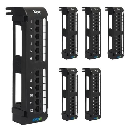 ICC ICMPP12V60 CAT6 Patch Panel, Wall Mount 12-Port Network Patch Panel with Rear 110 IDC Terminal Blocks and 89D Wall Mount Bracket, UL Listed and PoE++ Rated Gigabit Applications, 6-Pack, Black