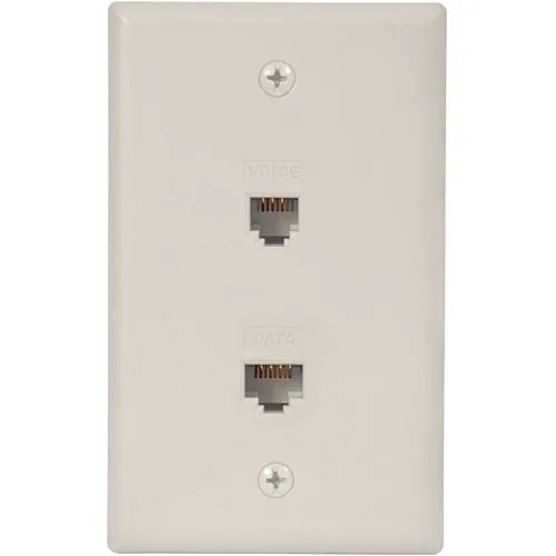 ICC ICRDSV05WH 6P6C Voice and CAT5e Data Wall Plate, White