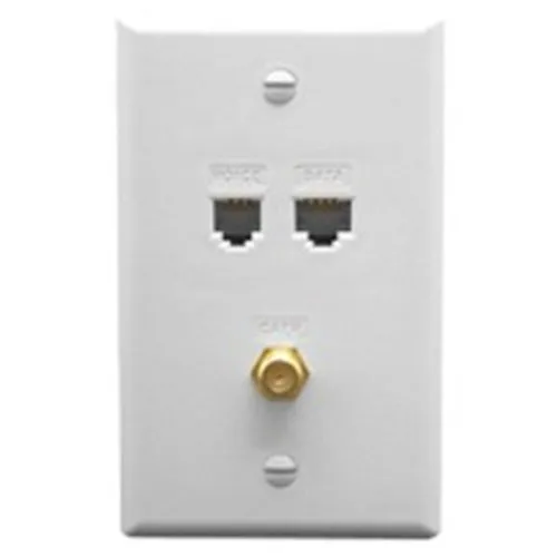 ICC ICRDSVF5WH Faceplate IDC with RJ-11 6P6C, RJ-45 CAT5e Data, and F-Type, White