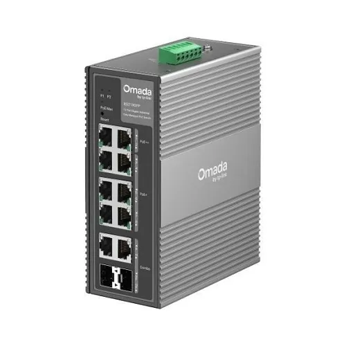TP-Link IES210GPP Omada 10-Port Gigabit Industrial Easy Managed Switch with 6-Port PoE+ and 2-Port PoE++, 240W, DIN-Rail Mount