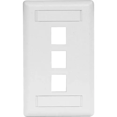 Hubbell IFP13W Phone/Data/Multimedia Face Plate, Face Plate, Rear-Loading, 3-Port, Single-Gang, White