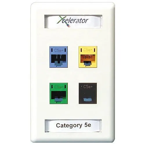 Hubbell IFP14W Phone/Data/Multimedia Face Plate, Face Plate, Rear-Loading, 4-Port, Single-Gang, White